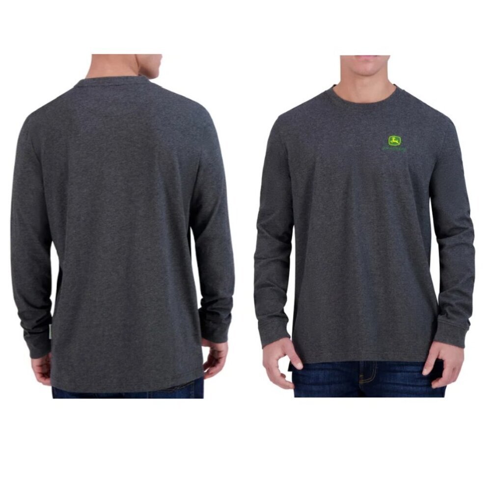 John Deere Men's Size M Grey Long Sleeve Jersey T-Shirt Classic Fit